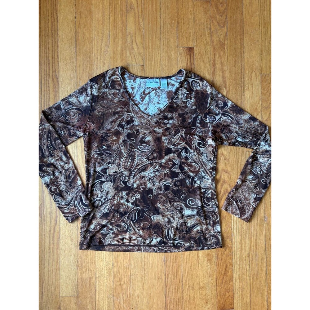 Y2K Grunge Graphic Paisley Fairy V Neck Slinky Stretchy Tee Chico’s